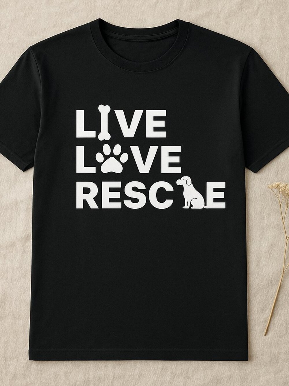 Live Love Rescue Dog Lover Graphic T-Shirt Black Animal Rescue Tee